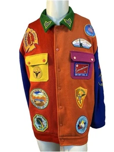Men's Wool Coat XL Multicolor Snap Varsity Patches Streetwear USA Designer SIA - Picture 1 of 10