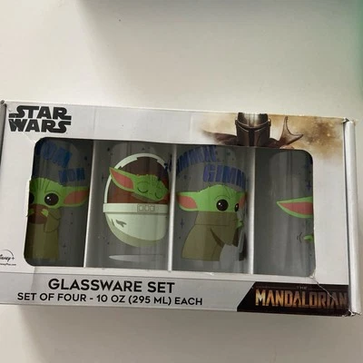 Disney Mandalorian GROGU стеклянный тамблер набор Star Wars 4-Pack 12 унций новый - Изображение 1 из 4
