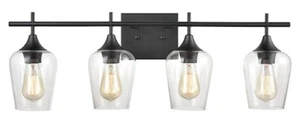 29" Vanity Lights Black Farmhouse 4 Light Bathroom Wall Sconces Glass Shades - Picture 1 of 3
