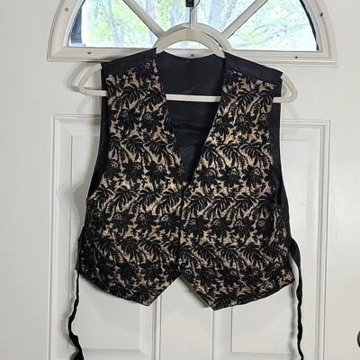 Chaleco Floral Negro KENAR Cuentas A Mano De Colección en Malla Dorada Talla M Foto 1 de 4