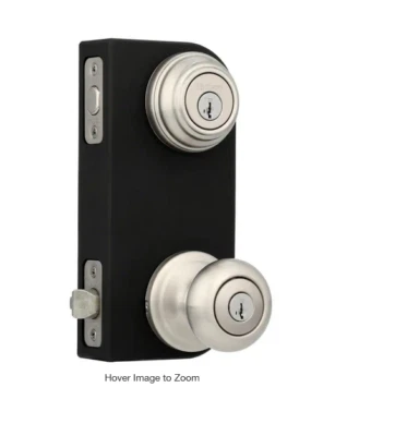 Kwikset Juno Botão de Entrada com Chave Cilindro Único Trava de Porta de Níquel Cetim  - Imagem 1 de 4