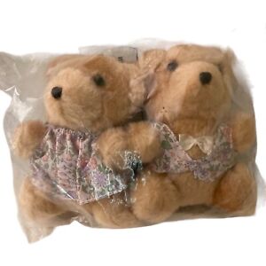 Wedding Teddy Bears Plush Avon Set 5" w floral design dress and vest New Sealed