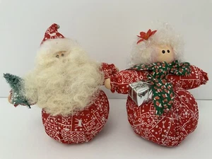 Vintage Babbo Natale e Signora Sacchetto di Fagioli di Panno Figure Decorazione Natalizia Anni '50 - Foto 1 di 12