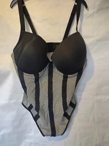 SIMPLY BE NEW YORK COLLECTION black all in one mesh look bodysuit size 42F NEW - Picture 1 of 2