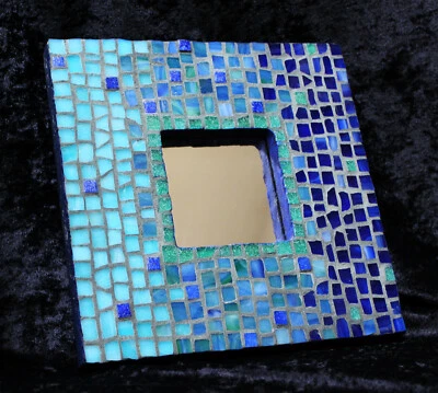 Handmade Mosaic Mirror or Frame Wall Art Blue Green Tiles Beach Zen Meditation - Image 1 of 3