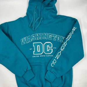 Washington DC Mens Pullover Hoodie Size M Blue Teal Cotton Stretch Sweatshirt - Picture 1 of 9
