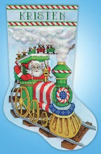 Kit de punto de cruz ~ Medias de Navidad Tren de Papá Noel Design Works #DW5997 - Imagen 1 de 3