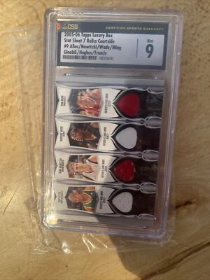 2005-06 Topps Luxury Box Stat Sheet 7 Relics Allen Nowitzki Wade Yao CSG 9 /25 - Image 1 of 4