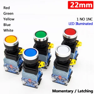 22mm Illuminated Push Button Switches Momentary Latching 10A 440V ON/OFF LA38-11 - Picture 1 of 11