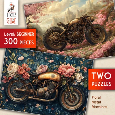 2 x JIGSAW PUZZLES 300pc ~ Floral Metal Machines - ornate motorcycles FG2075 - Image 1 of 4