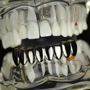 Black 8 Tooth Grillz Bottom Lower Row Eight Teeth New Hip Hop Dark Mouth Grills - Picture 1 of 6