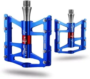 ROCKBROS Bike Pedals 9/16'' Aluminum Alloy Flat Pedals Wide Platform 4 Bearings - Picture 1 of 6