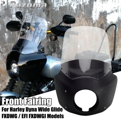 For Harley Dyna Fat Bob Club Style Front Headlight Fairing Clear Windscreen Kit  — 第 1/4 张图片