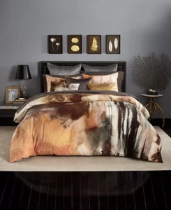 MICHAEL ARAM METAMORPHOSIS COTTON SATEEN QUEEN DUVET COVER ABSTRACT TAN ORANGE - Picture 1 of 9