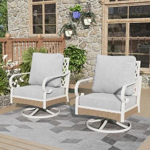 Patio Swivel Chairs Set of 2 Outdoor Dining Chairs Heavy Duty with Thick Cushion - Picture 1 of 7