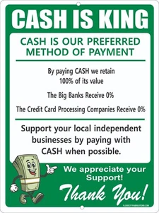 Letrero de metal Cash is King - 9x12 - Letrero de pago comercial de metal hecho en EE. UU. - Imagen 1 de 5