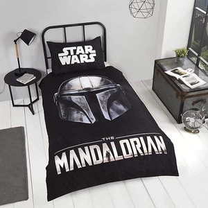 Star Wars Mandalorian Helmet Single Duvet Cover Bedding Set Reversible - Picture 1 of 4