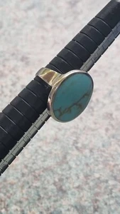 Turquoise Ring Size 48 Sterling Silver 925 Statement Chunky Round Cut - Picture 1 of 17