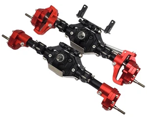 NHX RC Alum Complete Portal Axle Set Black & Red 313mm Wheelbase : SCX10 III - Picture 1 of 5