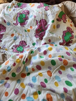 Vintage Barney The Purple Dinosaur Twin Sheet Set Fitted & Flat - Image 1 of 4