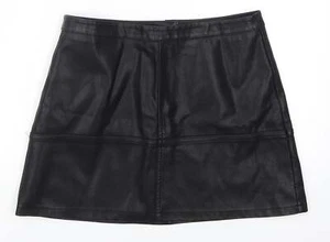 New Look Womens Black Polyurethane A-Line Skirt Size 12 Hook & Eye - Picture 1 of 12