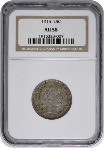 1915 Barber Silver Quarter AU58 NGC Cover