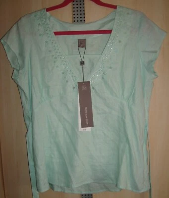 TU Pale Teal 100% LINEN BLOUSE 14 with sequins & embroidery BNWT New!! - Image 1 of 4