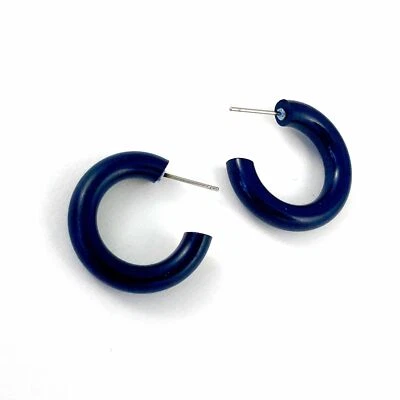 Navy Blue Lucite Tube Hoop Earrings - Image 1 of 4