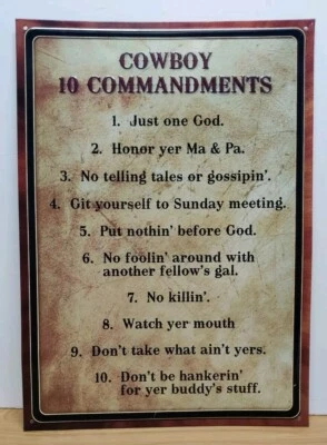 Rivers Edge Tin Sign Cowboy 10 Commandments Size 12" x 17" - Image 1 of 3