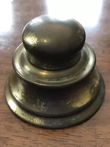VTG Ink Well ~ Brass Hinged Lid & Glass ~Worn w/ Age Brand Unreadable - Picture 1 of 6