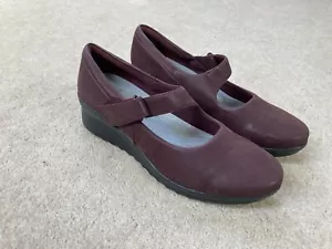 WOMENS CLARKS CLOUD STEPPER SHOES PURPLE LEATHER UK 5 CASUAL WORK MINI HEEL ZZ - Picture 1 of 9