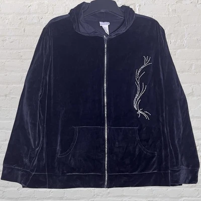 Moda Bug Negro Terciopelo Cremallera Completa Sudadera con Capucha Acento Estrás 5X 30/32W Nuevo con Etiquetas Foto 1 de 4