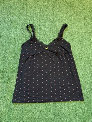 Vtg Xhilaration Womens Y2K Lace Trim Cami Polka Dot Bow Coquette Fairy M FLAW - Image 1 of 4