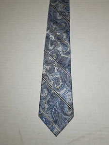 Corbata hecha a mano de seda para hombre Bruno Piattelli Roma azul con diseño blanco hermosa EX - Imagen 1 de 5