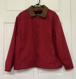 Vntg Woolrich Chore Barn Blanket Fleece Lined Jacket Ruby Red Women’s XL - Picture 1 of 14