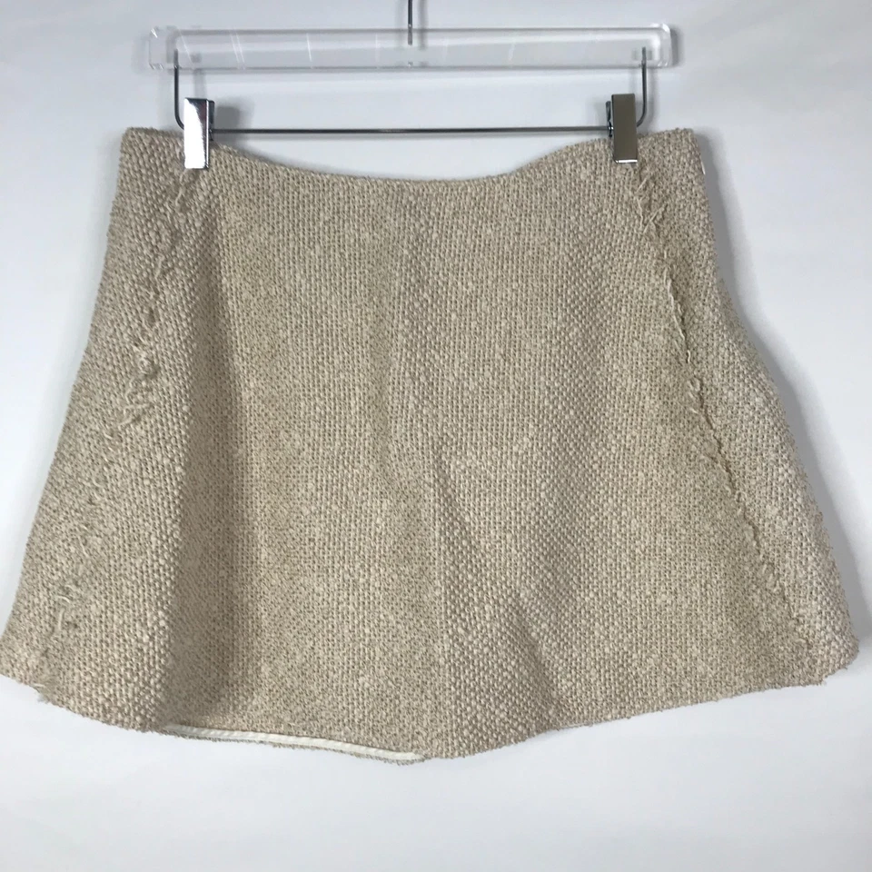 Rag Bone Skirt Womens 10 Medium Beige Tan Ivory Mini Tweed Fringe Luxury Neutral - Image 1 of 4