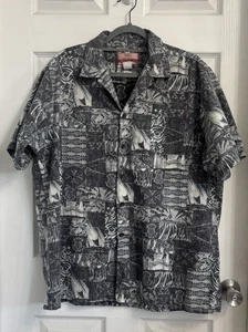 RJC Hawaiian Men’s Black and Gray Casual Button Up Shirt XL Made in USA - Picture 1 of 6