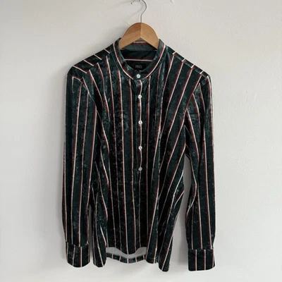 Phix Shirt Men’s Medium Green Striped Long Sleeve Velvet - Image 1 of 4