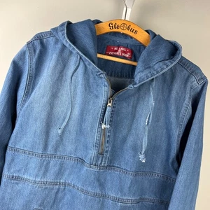 Red Label by Patriate Denim Mens L Jean Jacket Hoodie 1/4 Zip Pullover - Picture 1 of 8
