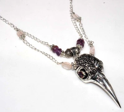 Collar de amatista natural de cuarzo rosa calavera con cuentas 19" ropa de oficina GW Foto 1 de 3