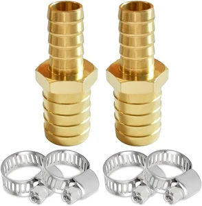 2PCS Brass 5/16" to 1/2" OD Barb Reducer Barbed Hose Fittings with 4 Stainless S - Picture 1 of 12