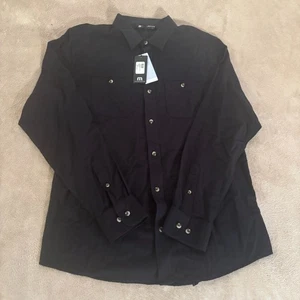 Travis Mathew Cloud Flannel Button Up Shirt Mens Medium Black Pockets Cotton - Picture 1 of 9