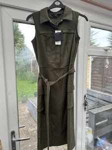 Abito utility senza maniche verde oliva kaki Next taglia UK 8 nuovo tasche - Foto 1 di 15