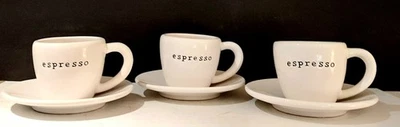 Set of 3 Pottery Barn Espresso Cup and Saucer Plate Coffee House Embossed White - Image 1 of 4