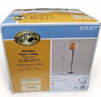 Brand New Hampton Bay Rhodes 58 inch Bronze Floor Lamp with Natural Linen Shade - Image 1 of 4