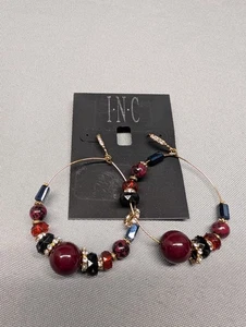 INC Ohrringe International Concepts Perlen Creolen Burgund Rot Schwarz Goldfarben  - Bild 1 von 4