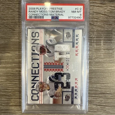 2008 Playoff Prestige Tom Brady Randy Moss Dual Game Used Patch /250 PSA 8 - Image 1 of 3