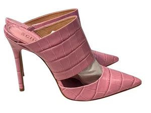 Schutz High Heel Slides Pink Croc Leather Shoes Pumps Size 7 - Picture 1 of 7
