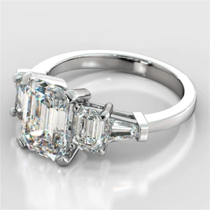 2.30 Ct Lab Grown Emerald Cut Diamond 5 Stone Ring IGI Certified GIA Authentic - Picture 1 of 8