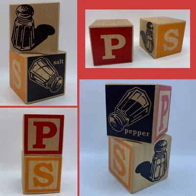 Bloques de madera alfabeto sal y pimienta retro tiempo de juego niños agitadores fiesta tema decoración Foto 1 de 4